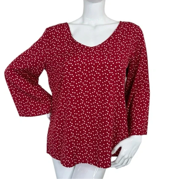SHEIN Loose fit polkadot lipstick Red Bell Sleeve Blouse top Relaxed Boxy Fit L - Picture 13 of 15